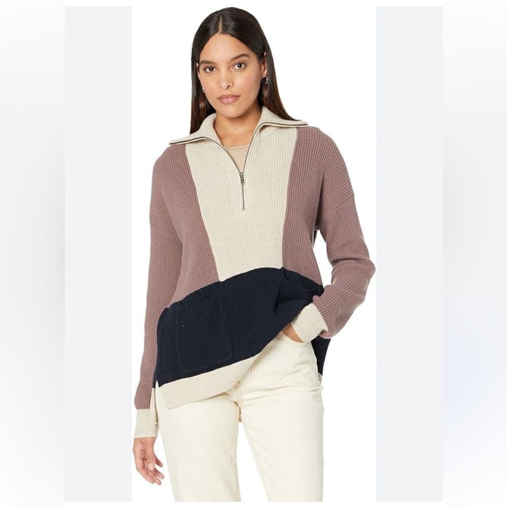Madewell Glenbrook Half-Zip Colorblock Pullover Sweater Merino Wool Size Medium